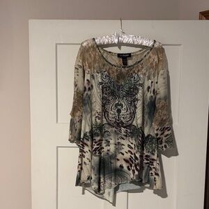 Lane Bryant Women's Green and Cream Sequin and Lace Embellished Blouse